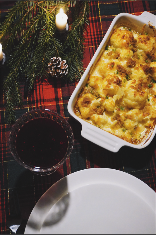 spicy three cheese cauliflower Christmas casserole